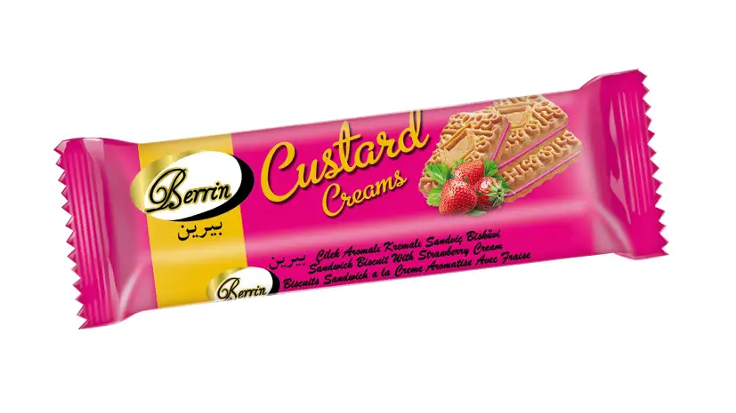 Berrin Custard Çilek Aromalı Kremalı Sandviç Bisküvi